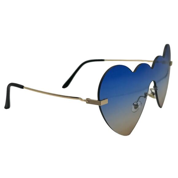 7008 | Blue/Tan Rimless Heart Sunglasses - Picture 4 of 6